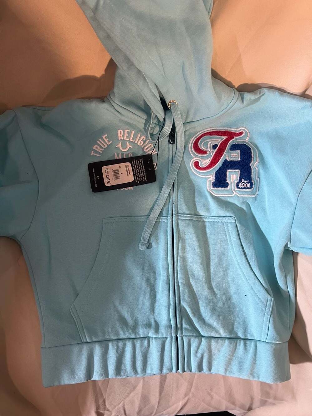 NWT True Religion Light Blue Collegiate 2002 Fleece Tracksuit Set Hoodie Medium - Picture 6 of 9